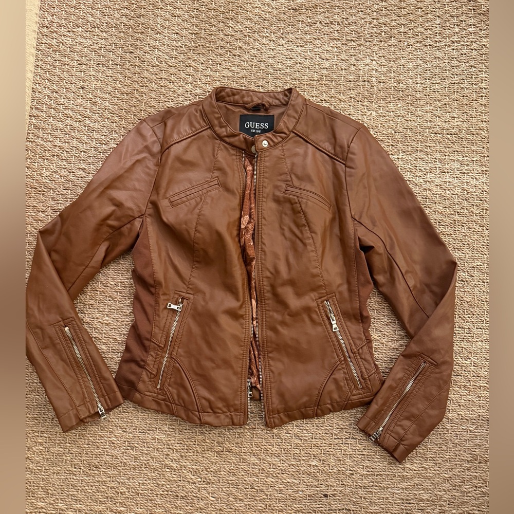 Guess Faux Leather Racer Jacket - Size XL